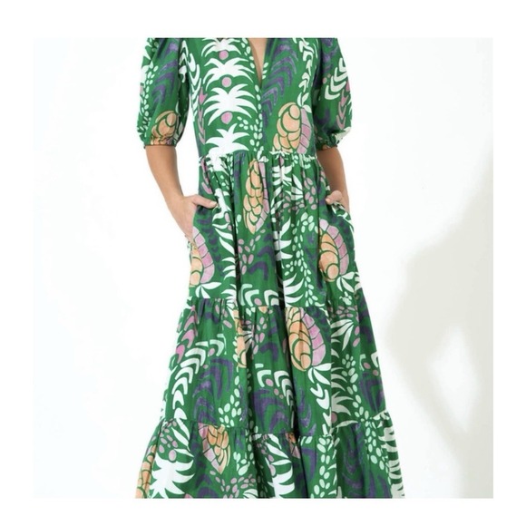 Oliphant Dresses & Skirts - Oliphant Women's Puff Sleeve Maxi V-Neck, Grenadine Green Sz Small